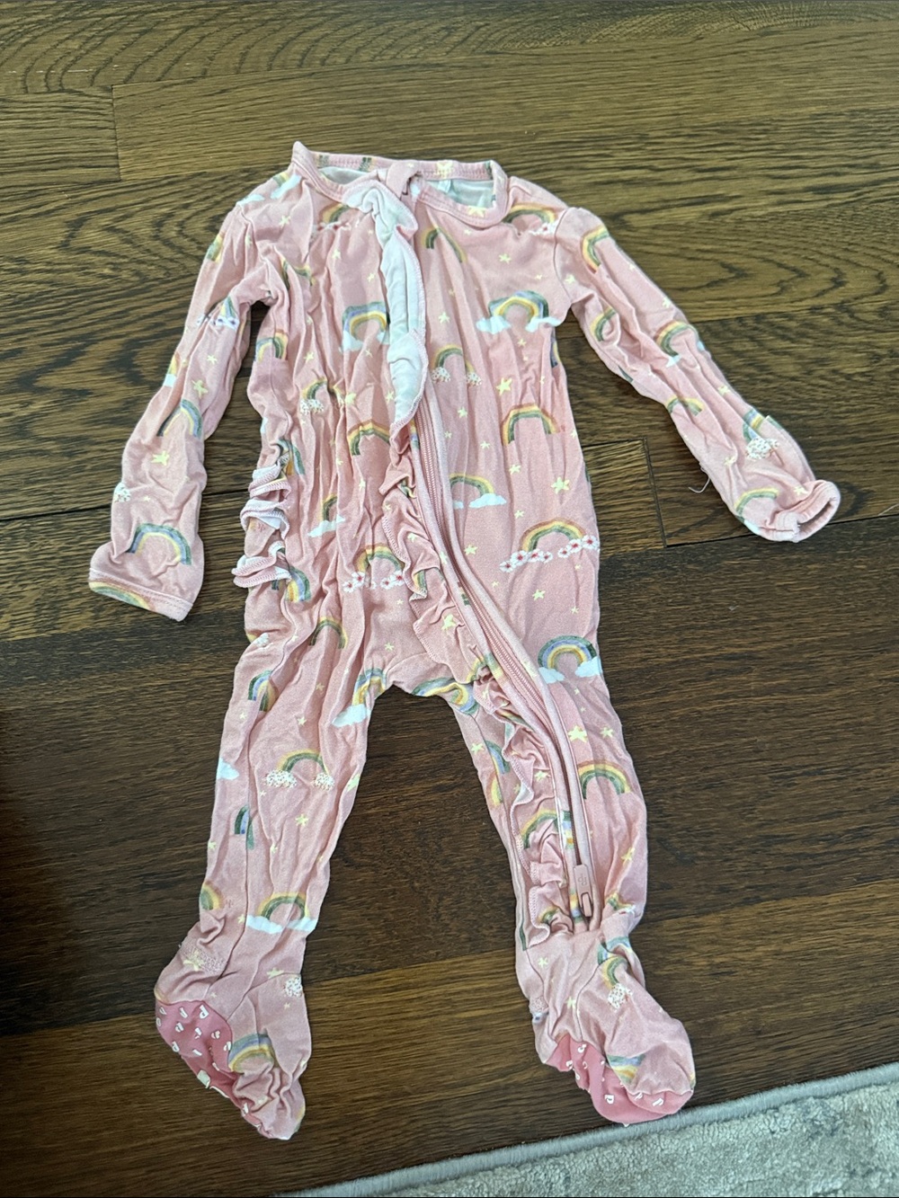 Posh Peanut Pink Rainbow Footed One-Piece